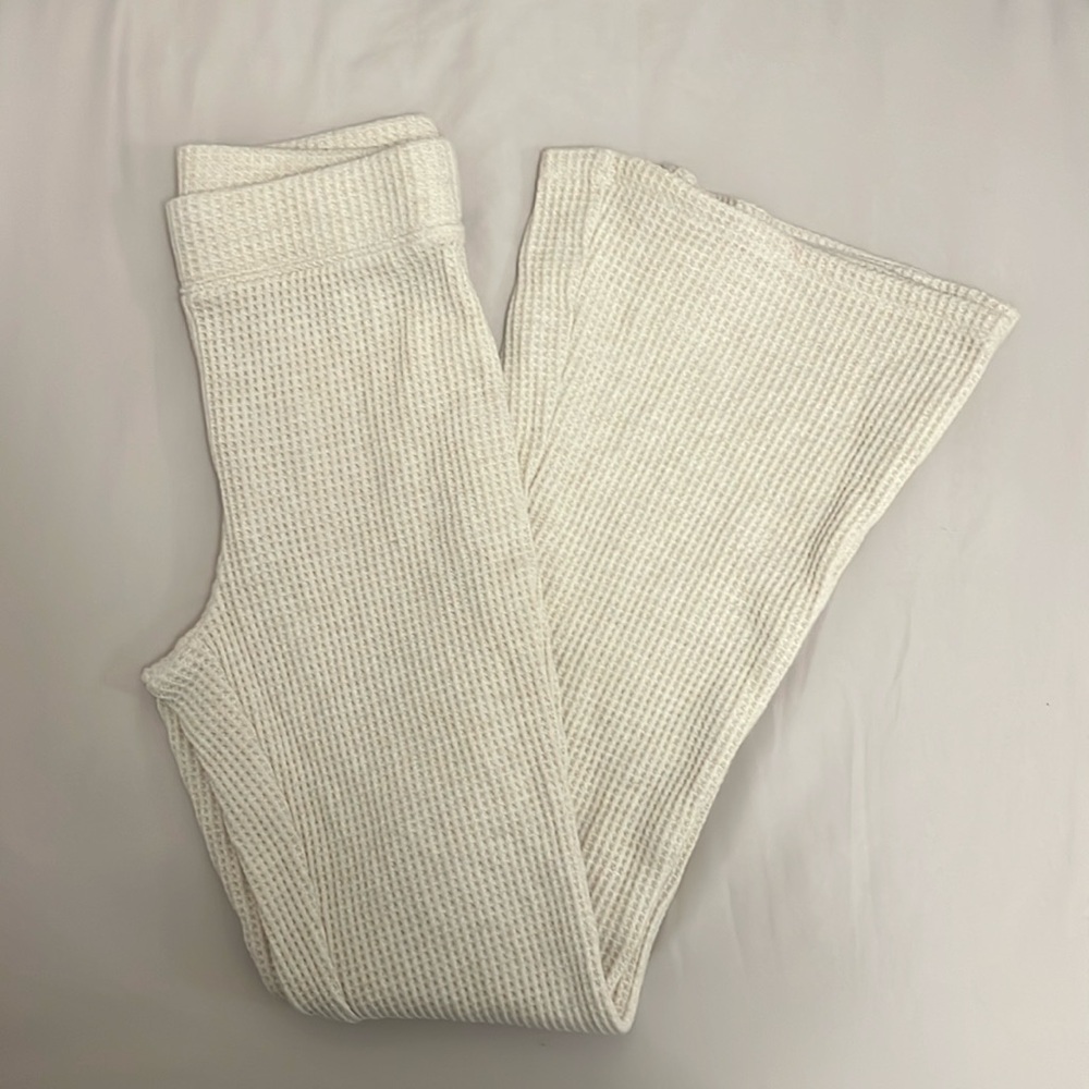 Aerie Cream High-Wasted Waffle Flare Pants